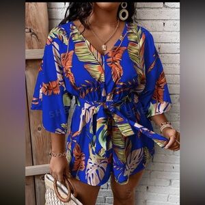 EVERYTHING MUST GO! $5 SHEIN VCAY Plus Tropical Print Belted Romper